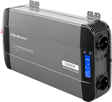 Przetwornica napięcia Qoltec Pure Sine Wave 12V/230V 2500/5000W LCD USB / USB-C (5901878526928)