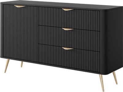 Комод Perfect Home Lante 1D3S/138 81.2x138.2x38 см, 1-дверний, 3 шухляди, золоті ніжки Чорний (000012377001)