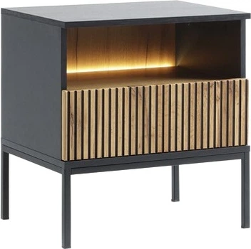 Тумба кроватная с подсветкой Perfect Home Sento S54 39x56.2x53.6 см, 1 ящик Черный/дуб один (000012377283)