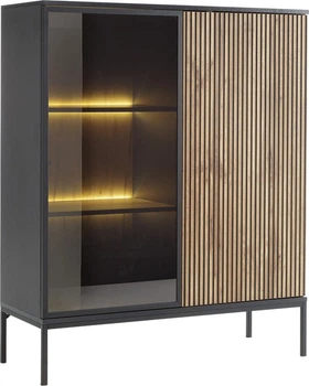 Витрина низкая с подсветкой Perfect Home Sento WT104 39x105.5x103.5 см, 2-дверная Черный/дуб вотан (000012377284)