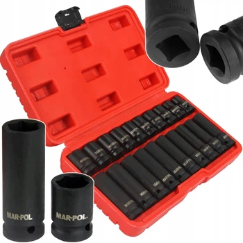 Набір ударних головок Mar-Pol M58259, 20 предметів, 1/2", 10–19 мм, короткі та довгі, для гайковерта, у металевому кейсі