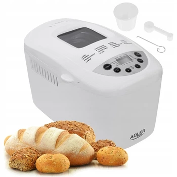 Хлебопечка Adler AD 6019, 850 Вт, 15 программ, 2 тестомесильника, съемная форма с антипригарным покрытием, таймер до 15 ч, домашняя выпечка