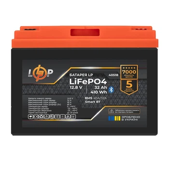 Аккумулятор LP LiFePO4 12,8V - 32 Ah (410Wh) (BMS 40А/32A) пластик Smart BT