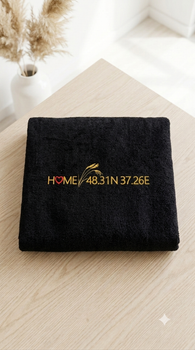 Махровое банное полотенце с вышивкой 70×140, черное «HOME» Координаты Мирноград , Донецкая область