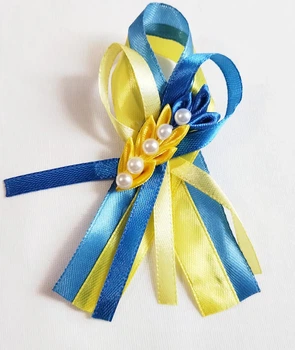 Патріотична брошка з атласної стрічки з колоском, ручна робота