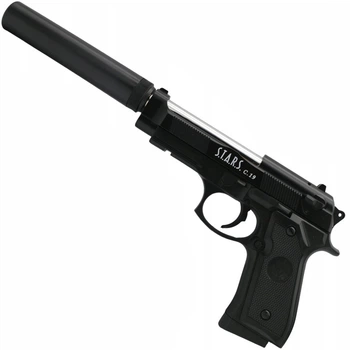 Пистолет игрушечный металлический Airsoft Gun C.19+ на пластиковых шариках 6 мм с глушителем, механический пистолет 32 см