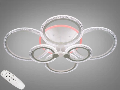 Потолочная светодиодная люстра 105W с пультом Diasha с кольцами из акрила и металлическим каркасом 3200K-6500K белого цвета IP20