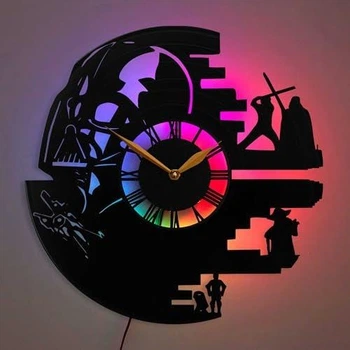 Настенные часы Star Wars Звездные войны с LED-подсветкой Darth Vader Дарт Вейдер Yoda Йода световой меч научная фантастика тематический декор
