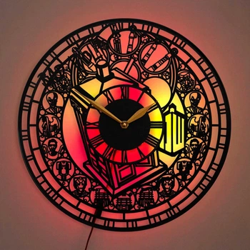 Настенные часы Doctor Who Доктор Кто с LED-подсветкой TARDIS ТАРДИС Повелители Времени научная фантастика британский сериал декор