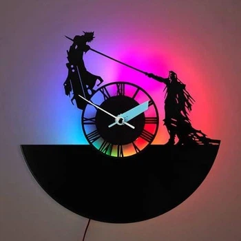 Годинник Final Fantasy 7 з LED-підсвіткою, настінний годинник Final Fantasy VII, декор FF7, подарунок FFVII, Cloud, Sephiroth