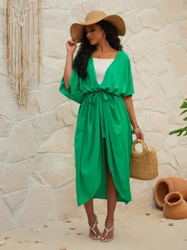 Довга пляжна накидка-кімоно Honey Fashion Accessories One Size зелений (50к036)