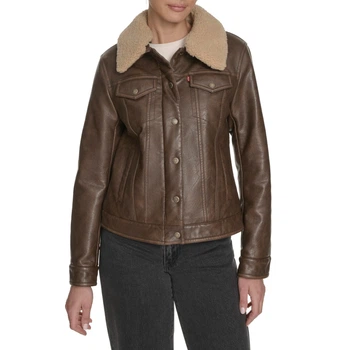 Куртка из экокожи Levi's с воротником из искусственной овчины 1159864164 (Коричневый L)