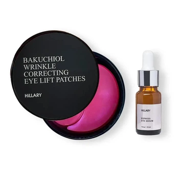 Набор Hillary для ухода за кожей вокруг глаз: Разглаживающие патчи Hillary Bacuchiol Wrinkle Correcting & Eye Lift Patches, 60 шт + Экспресс-сыворотка Hillary Express Eye Serum, 10 г