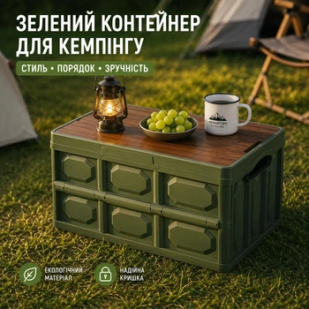 Складной туристический контейнер для кемпинга и авто, бокс для хранения с крышкой-столиком, темно-зеленый, 51*34*29 см