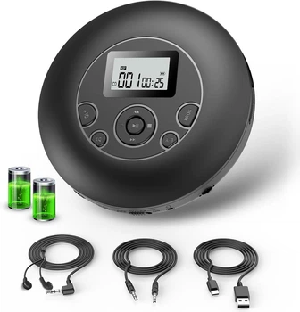Портативный CD-плеер Discman с наушниками, аккумуляторный MP3 проигрыватель CD/CD-R, Anti-Skip, AUX, TF карта, 7 часов работы