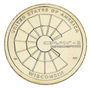 Монета США 1 доллар 2026 UNC P Американские инновации - Суперкомпьютер Cray-1 (Висконсин)