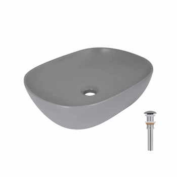 Раковина накладная Qtap Aquarius 470x380x120 мм, Stone grey, прямоугольная, с донным клапаном QTAQA188SG49780