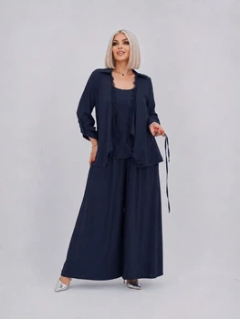 Костюм женский из американского крепа тройка с накидкой майкой и брюками G&M k-130737 60-62 Размер цвет синий