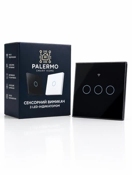 Выключатель света сенсорный Palermo WiFi беспроводной умный выключатель дистанционный smart switch переключатель с подсветкой беспроводной смарт Wi-Fi Tuya Smart Life выключатель тройной чёрный
