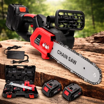 Акумуляторна ланцюгова пилка Electric SAW 16 дюймів професійна пилка RED для заготівлі дров з 2 акумуляторами у жорсткому валізі