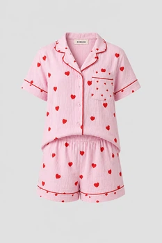 Дитяча муслінова піжама BOBRAND "Little red hearts" - 134-140