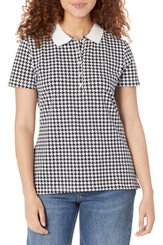 Женское поло из хлопка Tommy Hilfiger 44(M) Черно-белый принт (147942)