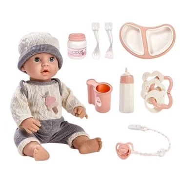Пупс Baby Doll , висота:40 см, пустушка, закриває очі, пляшечка, посуд, в коробці Без Бренду W16 T-03 C