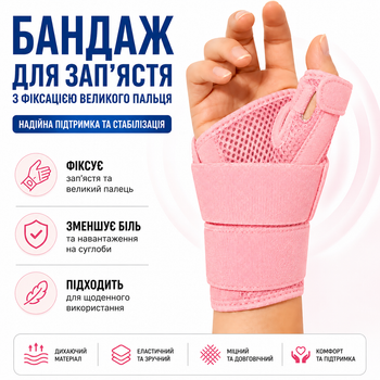 Бандаж на запястье поддерживающий эластичный с фиксацией большого пальця, для левой или правой руки, 1 шт, розовый