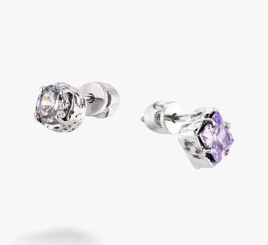 Пусеты серебряные ассиметричные Лириды Lavender 925 Zirkon
