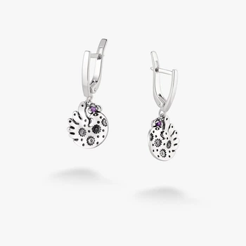 Серьги серебряные с подвесками-птицами Дивоптах Amethyst 925 Zirkon
