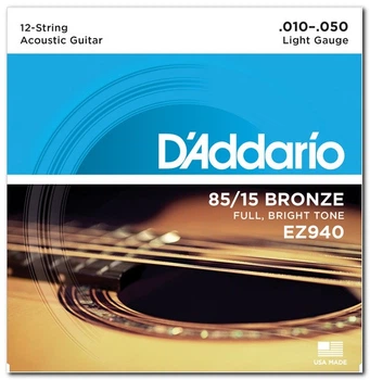 Струны для акустической гитары DʼADDARIO EZ940 85/15 Bronze Light 12-STRINGS (10-50)