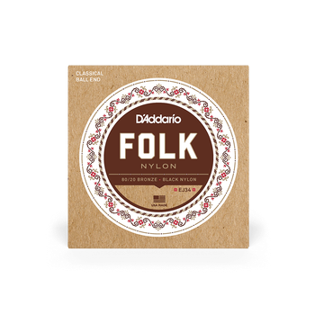 Струны для классической гитары DʼADDARIO EJ34 FOLK NYLON 80/20 Bronze Ball End Black Treble