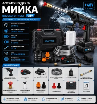 Аккумуляторная мойка высокого давления 48В с кейсом и 1 аккумулятором