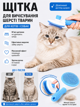 Щітка-пуходерка самоочищувальна для собак і котів (Блакитна)