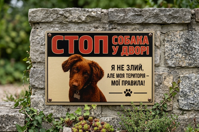 Табличка СТОП! Собака во дворе. 21х15 см.