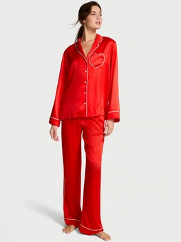 Жіноча піжама сатинова (сорочка+штани) Victoria's Secret Червона XS (Regular) (27162633)