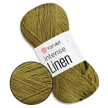 YarnArt Intense Linen Оливковый №4120 - летняя льняная пряжа, лен с лиоцелем, 50 г / 175 м, для летних топов и ажурных изделий