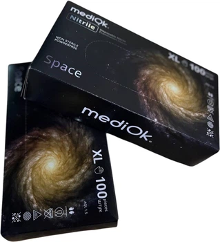 Перчатки смотровые нитриловые Mediok Space нестерильные текстурированные неопудренные Черные Размер XL (4820261010480)