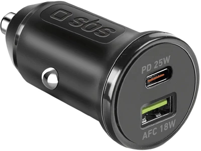 Ładowarka samochodowa SBS 25W USB-A USB-C Power Delivery Black (TECRPD25W)