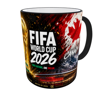 Кружка (чашка) з принтом «FIFA World Cup 2026 USA Mexico Canada» – подарунок для футбольного вболівальника | 330 мл(чорна ручка)