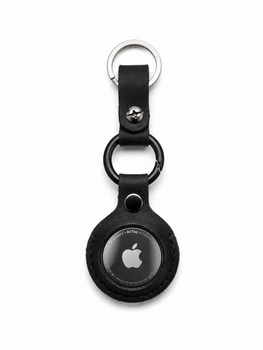 Кожаный чехол Apple AirTag с кольцом для ключей, натуральная кожа, черный