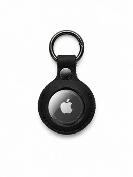 Кожаный чехол для Apple AirTag с кольцом для ключей, натуральная кожа, черный