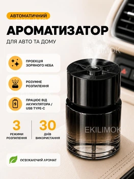 Автоматичний ароматизатор в авто автопарфум електроний аромадифузор пахучка для салону автомобіля з проекцією на стелю машини "Зоряне небо" з парфумом на 3 режими акумуляторна
