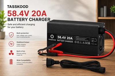 Интеллектуальное зарядное устройство TASSKOOD 58.4V 20A для 48V LiFePO4 аккумуляторов