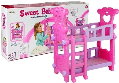 Łóżeczko dla lalek Leantoys Sweet Baby piętrowe Różowe 5618 (5905884455944)