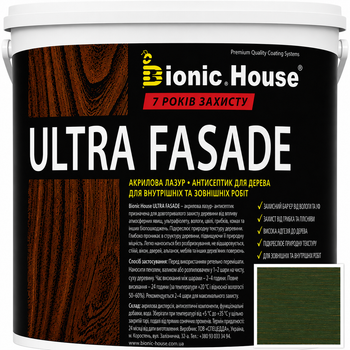 Фарба для дерева фасадна ультрастійка ULTRA FASADE Bionic-House 0,8л Мірта