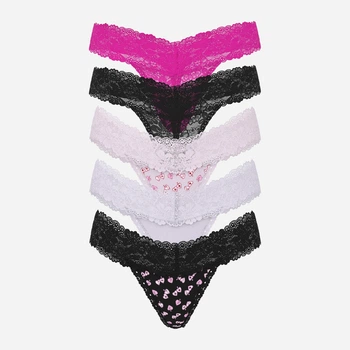 Набір трусиків танга жіночих Victoria's Secret 363848962 M 5 шт Чорний/Білий/Рожевий (1159863500)