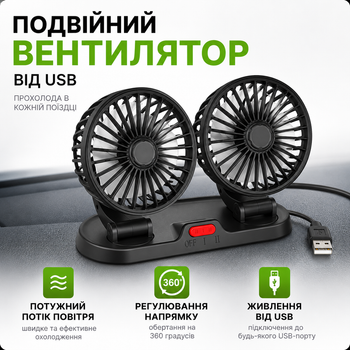 Вентилятор двойной на торпеду с визитной карточкой в автомобиль от USB