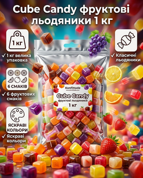 Леденцы CUBE CANDY 1 кг ассорти вкусов круги виноград апельсин лимон клубника белый персик