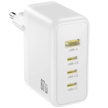 Зарядне мережеве XO CE39 GaN 67W 1хUSB/3хType-C для швидкої зарядки гаджетів для пристроїв iPhone, Samsung, Xiaomi, планшетів, ноутбуків Білий